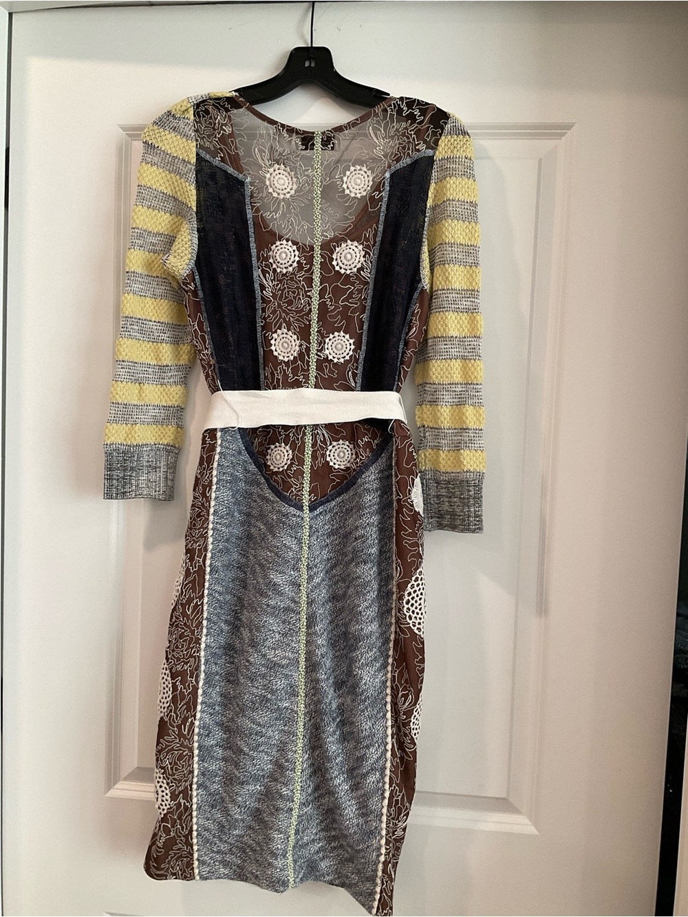 Byron Lars Mixed-Pattern Button-Front Midi Dress — Pink, Brown, Yellow - Picture 3 of 4